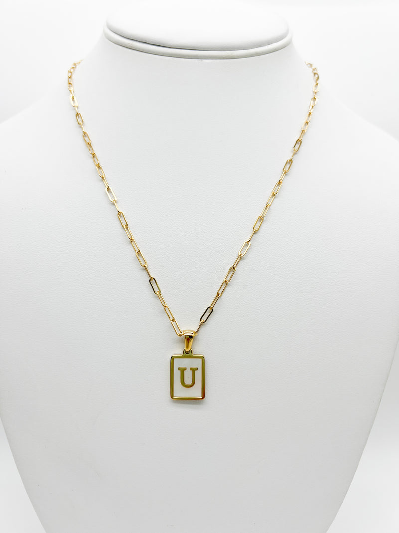 Mother of Pearl Initial on Heavy Diamond Cut Necklace - Tomfoolery London
